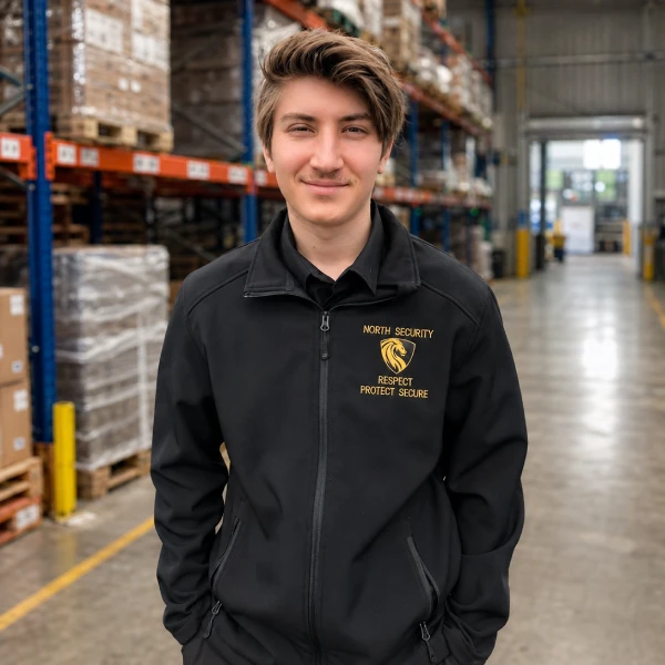 Security guard on patrol at a Melbourne warehouse